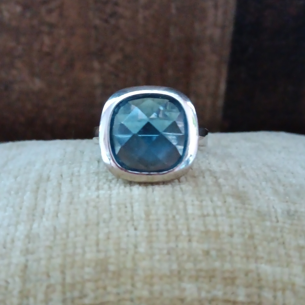 Silver blue Faceted Glass Ring